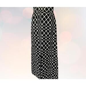 Vintage 70's Black & White Geometric Pattern Wool Maxi Skirt. Lined w slit